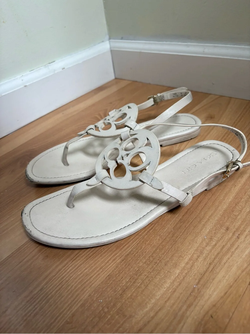 Coach White Logo Thong Sandals with Slingback Strap